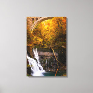 Waterval in Vintgar Gorge canyon in het najaar Canvas Afdruk