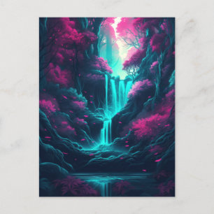 Waterval Landschap Forest Pink Blue Fantasy Briefkaart