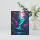 Waterval Landschap Forest Pink Blue Fantasy Briefkaart (Staand voorkant)