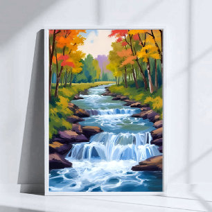 Waterval Natuur Landschap Schilderij Poster