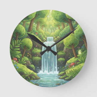 Waterval Natuur wandklok – Fresh Green Design Ronde Klok