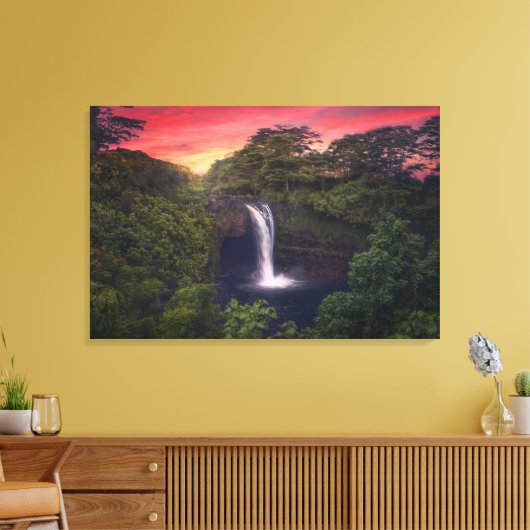 Waterval | Rainbow-Herfsten, Hilo, Hawaii Canvas Afdruk (Insitu (Woonkamer))