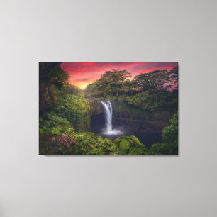 Waterval   Rainbow-Herfsten, Hilo, Hawaii Canvas Afdruk