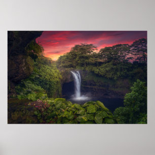 Waterval   Rainbow-Herfsten, Hilo, Hawaii Poster