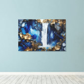 Waterval Scenery Blauw & Wit Premium Paint Art Canvas Afdruk (Insitu (Houten vloer))