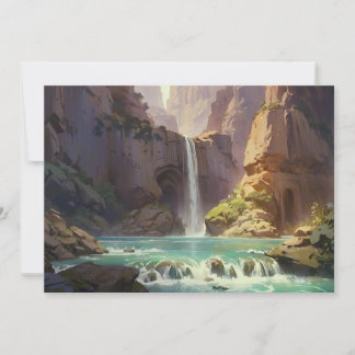 Waterval Schilderij Bergen Kleurrijke Waterstroom Feestdagenkaart
