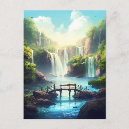 Watervalbrug Fantasy Enchanted Landscape Briefkaart (Voorkant)