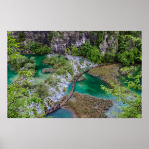 Watervalcascade in het park Plitvice Poster