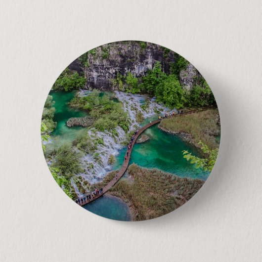 Watervalcascade in het park Plitvice Ronde Button 5,7 Cm (Voorkant)