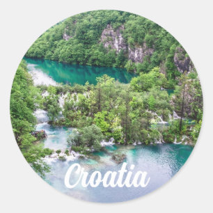 Watervalcascade in Plitvice Lakes Park, Kroatië Ronde Sticker