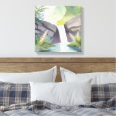 watervalfluistering | Natuur Waterverf Landschap Canvas Afdruk (Insitu (Slaapkamer))