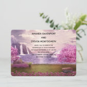 Watervallen en Cherry Trees rond een bruiloft Kaart (Staand voorkant)