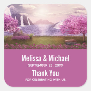 Watervallen en Cherry Trees rond een bruiloft Vierkante Sticker