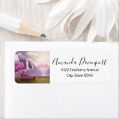 Watervallen en Cherry Trees rond een meer Etiket (Insitu)