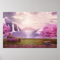 Watervallen en Cherry Trees rond een meer