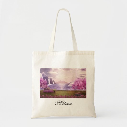 Watervallen en Cherry Trees rond een meer Tote Bag (Voorkant)