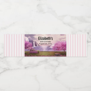 Watervallen en Cherry Trees rond een meer van de v Waterfles Etiket