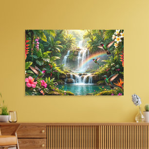 Watervallen Regenboog Kolibries Tropisch Schuilpla Canvas Afdruk