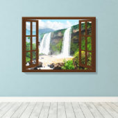 Watervallen Uitzicht Faux Venster Canvas Afdruk (Insitu (Houten vloer))