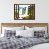 Watervallen Uitzicht Faux Venster Canvas Afdruk (Insitu (Slaapkamer))