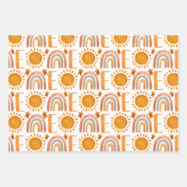 Waterverf 1e verjaardag Happy Fun Boho Inpakpapier Vel