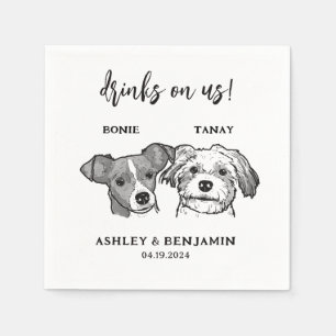 Waterverf 2 Dogs Faces Huisdier Drinken op Us Brui Servet