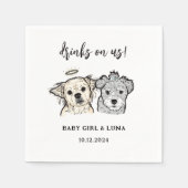 Waterverf 2 Dogs Faces Huisdier Drinken op Us Brui Servet (Voorkant)