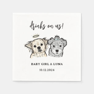 Waterverf 2 Dogs Faces Huisdier Drinken op Us Brui Servet