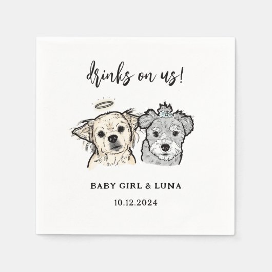 Waterverf 2 Dogs Faces Huisdier Drinken op Us Brui Servet (Voorkant)