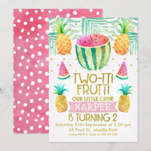 Waterverf 2-Tii Frutti 2e verjaardag Uitnodiging