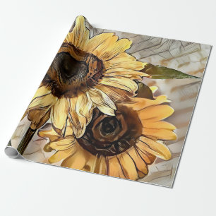 Waterverf 2 Zonnebloemen Elegant Collectie Cadeaupapier