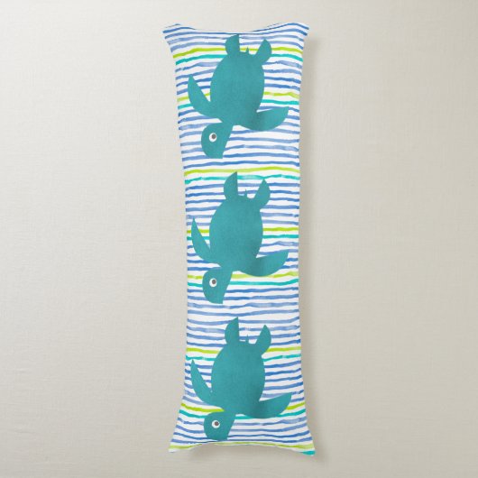 Waterverf 3 Zee Schorrelschildpad en -golven Lichaamskussen (Voorkant Verticaal)