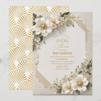 Waterverf 3D witte bloemen goud Bruidsdouche Kaart