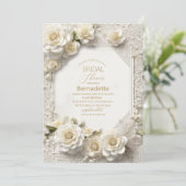 Waterverf 3D witte bloemen goud Bruidsdouche Kaart (Staand voorkant)