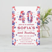 Waterverf 4 juli 40ste Verjaardagsfeestuitnodiging Kaart (Staand voorkant)