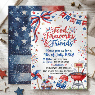 Waterverf 4 juli BBQ Eten Vuurwerk Kaart