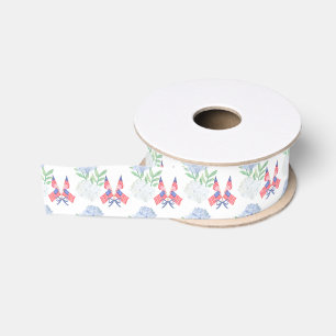 Waterverf 4 juli Hortensia's & Amerikaanse Vlaggen Grosgrain Lint