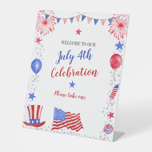 Waterverf 4 juli Onafhankelijkheidsdag Reclamebord Met Voetstuk (Voorkant)