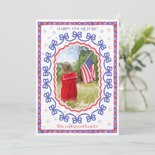 Waterverf 4 juli Patriotic Bow American Feestdagenkaart (Staand voorkant)