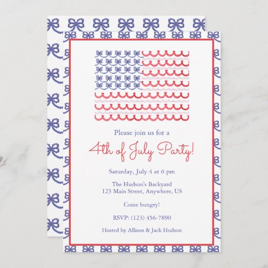 Waterverf 4th of July Patriotic Bow American Flag Kaart (Voorkant / Achterkant)