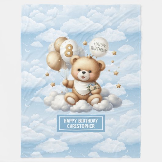 Waterverf 8e verjaardagsdeken met teddybeer fleece deken (Voorkant)