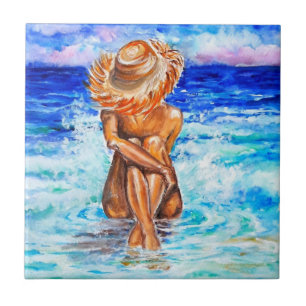 Waterverf - Aan de Kust - Zomer - Waterverf Tegeltje