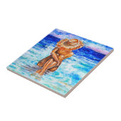 Waterverf - Aan de Kust - Zomer - Waterverf Tegeltje (Zijkant)