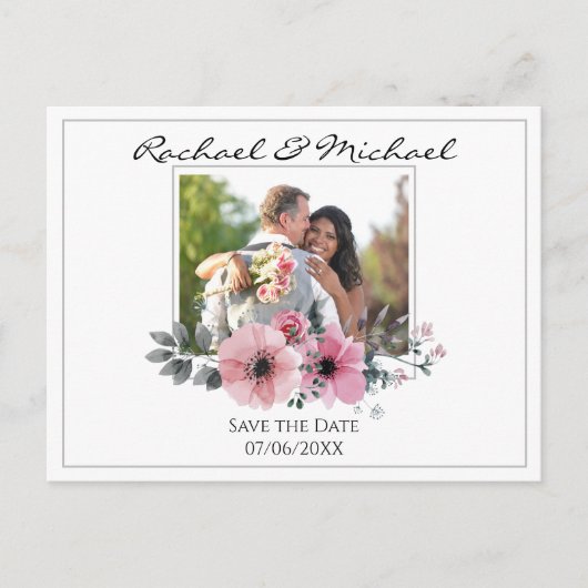 Waterverf Aangepaste foto Opslaan Datum Briefkaart (Voorkant)