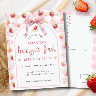 Waterverf Aardbei Berry Eerste 1e verjaardag Briefkaart