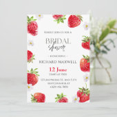 Waterverf Aardbei Bruids Douche Invitation Kaart (Staand voorkant)