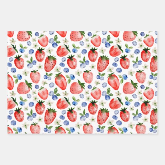 Waterverf Aardbei en Blueberry Pattern Inpakpapier Vel (Voorkant 2)
