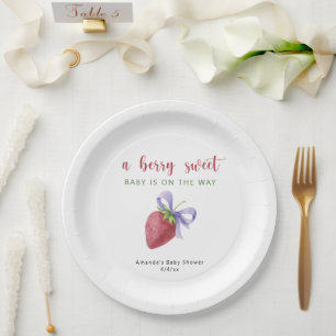 Waterverf aardbei en strik Baby shower Papieren Bordje
