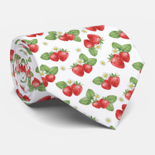 Waterverf Aardbei Fruit en Bloesem  Stropdas