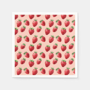 Waterverf Aardbei Fruit Pattern Pastelroze Servet